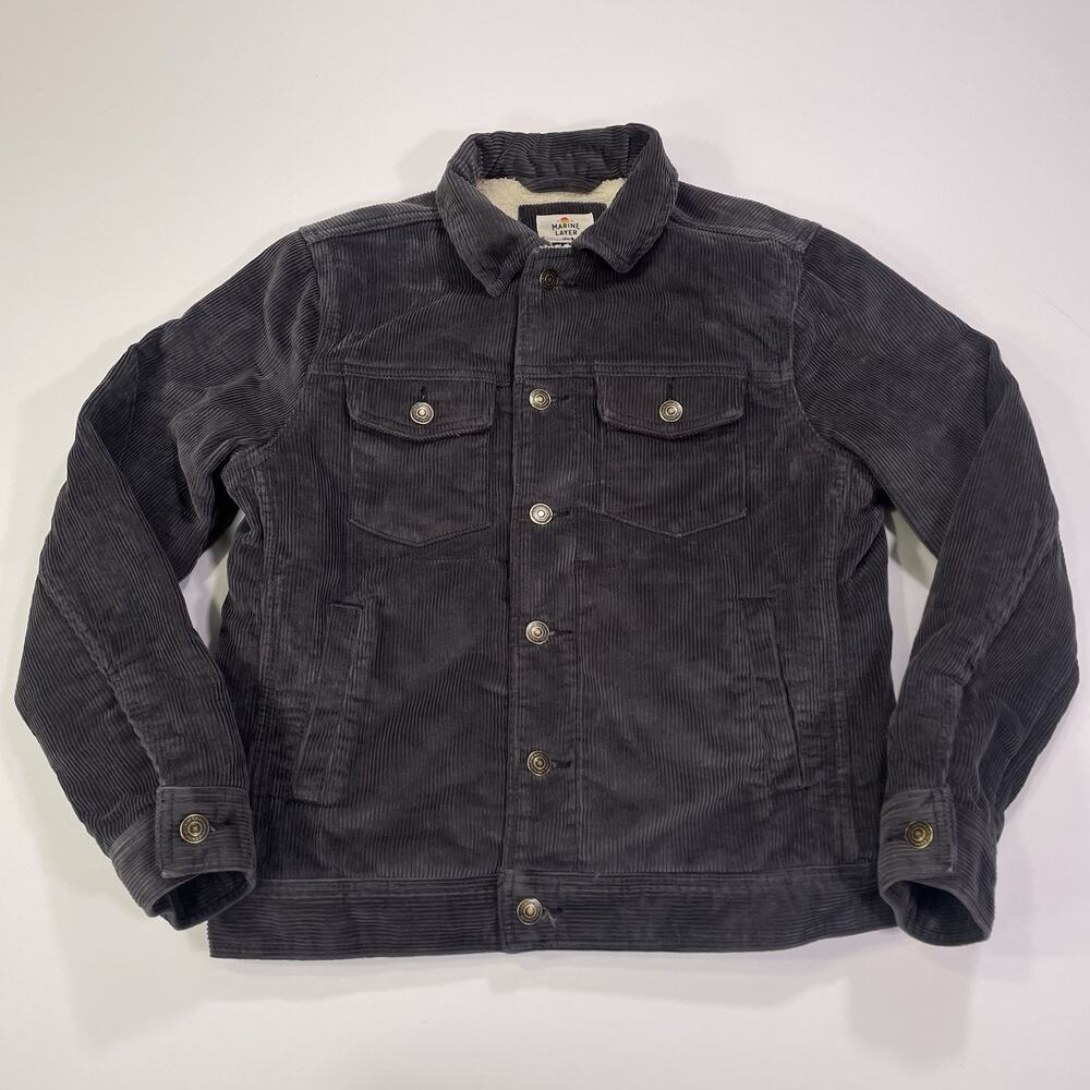 Marine Layer Boise Corduroy Trucker Jacket Mens Small Brown Sherpa Lined Button